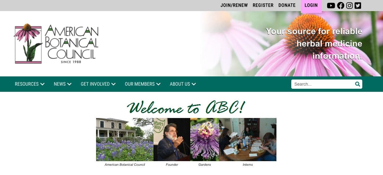 American Botanical Council platform interface screenshot